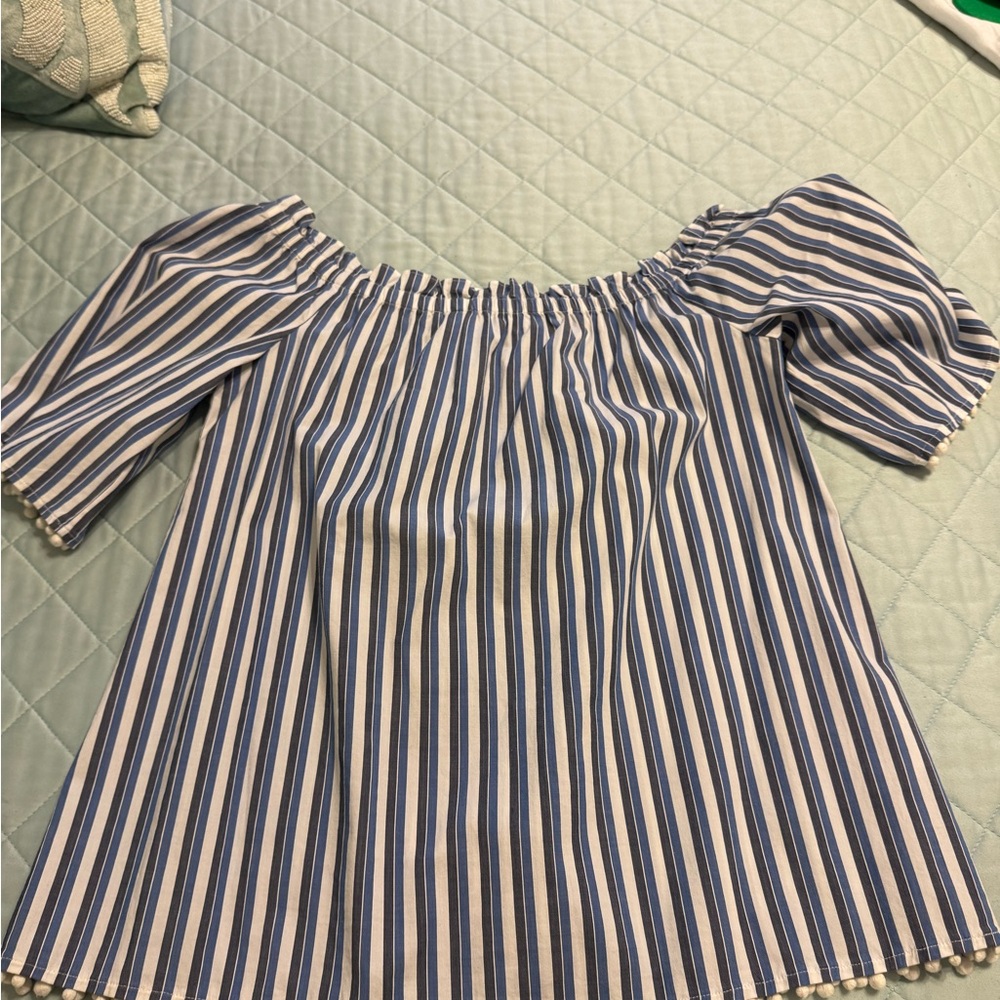 Trina Turk Blue and White Striped Top